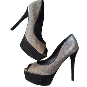Brian Atwood | Metallic Peep Toe Platform Heels Sz 8.5